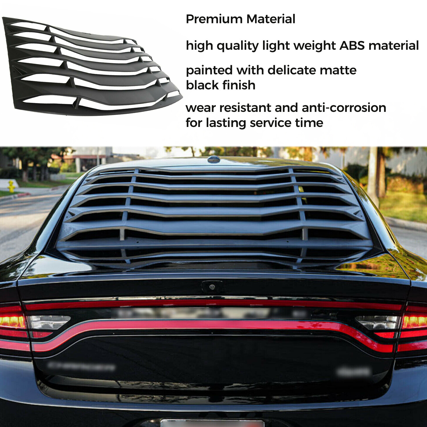HECASA Rear Window Louver Cover Vent Black ABS For 2011-2023 2020 Dodge Charger