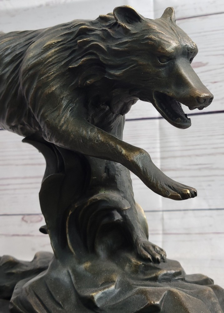 Dynamic Wolf Sculpture C Williams Signed Original Lost Wax Method Office
