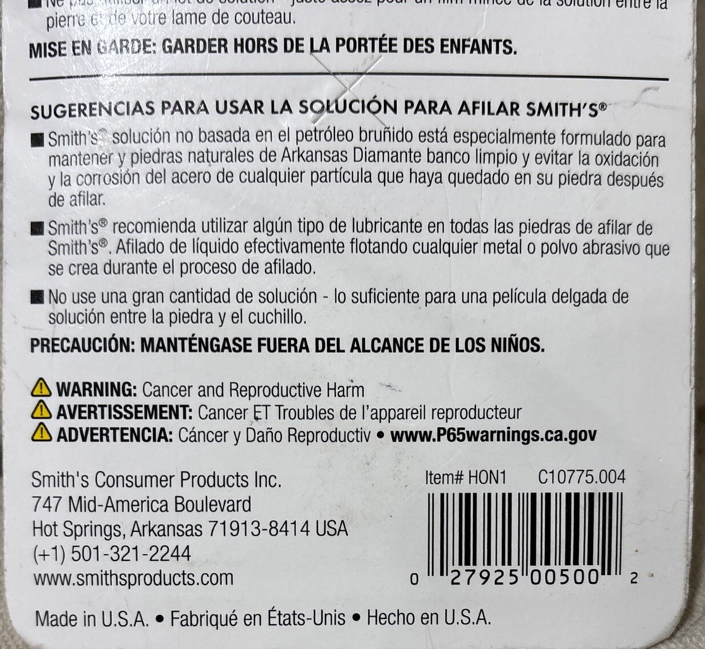 Smith’s Honing Solution 4FL OZ Sharpening Stones Prevent Rust Non-Petro Clean US