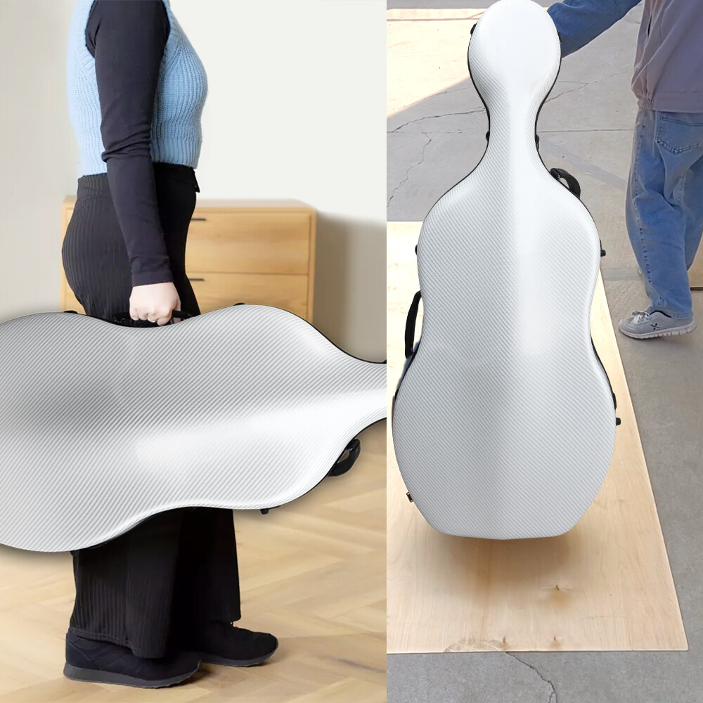 4/4 Cello Case Carbon Fiber with Embedded handle,Wheels,Backstraps Hard Light