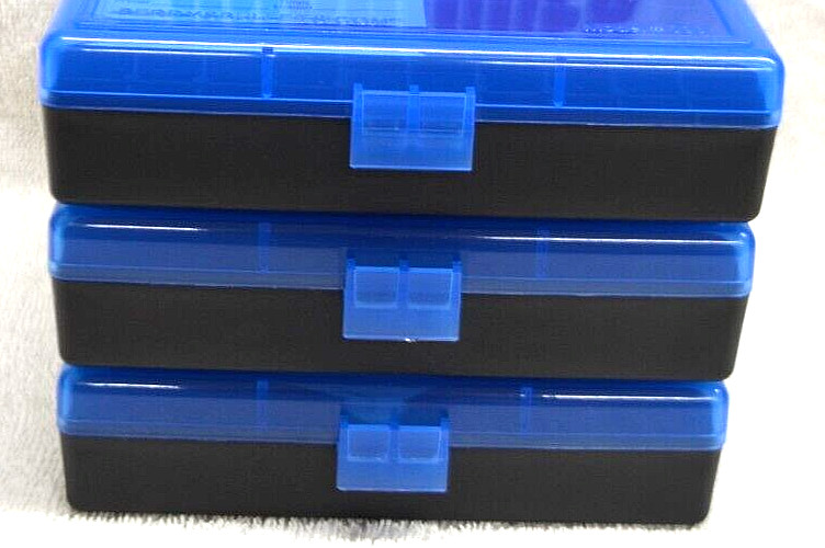 3 x BERRY'S PLASTIC AMMO BOX, BLUE/BLACK 100 Round 45/40/10MM