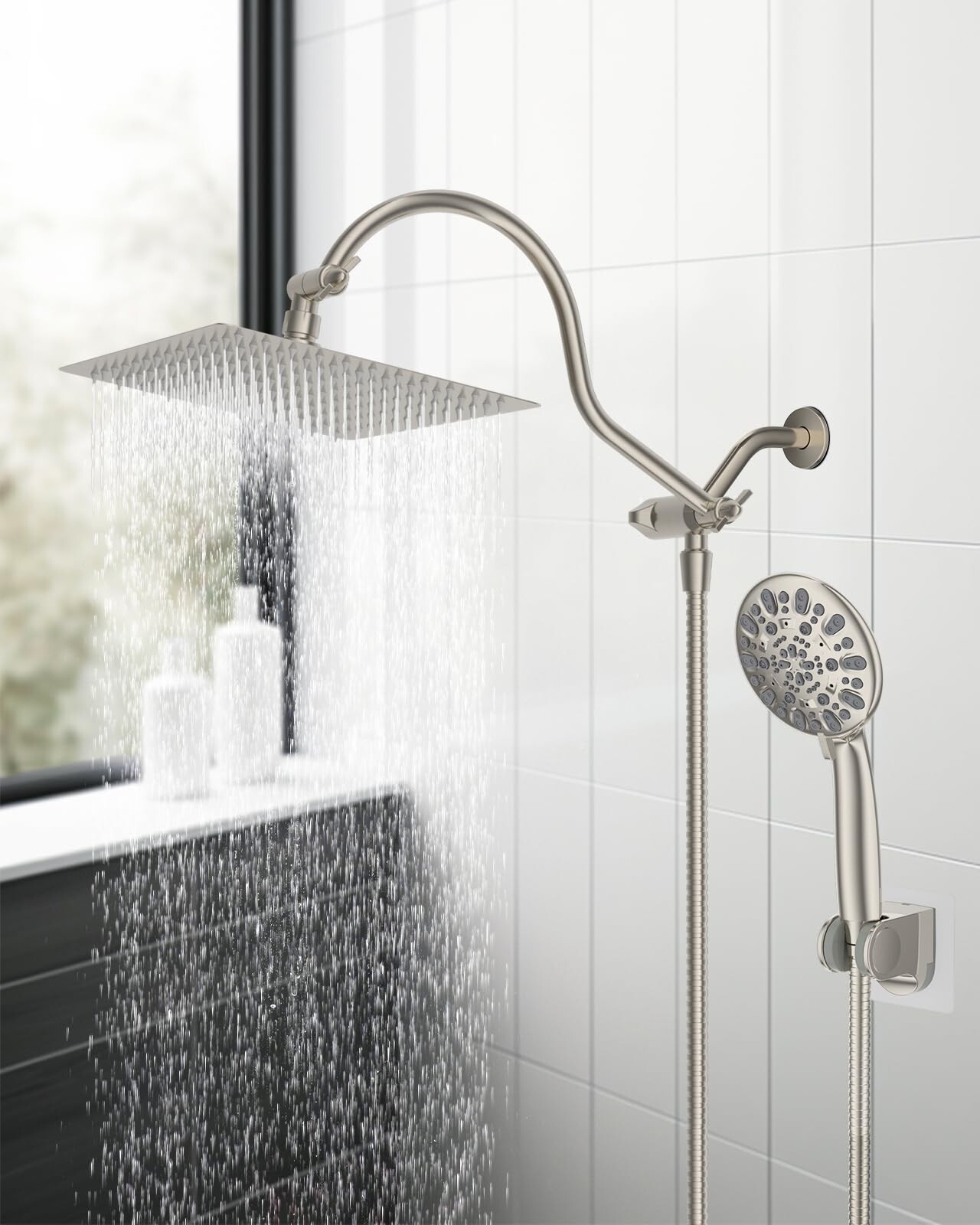 12'' Rain Shower Head Combo High Pressure Rainfall Shower Head Brushed Nickel US