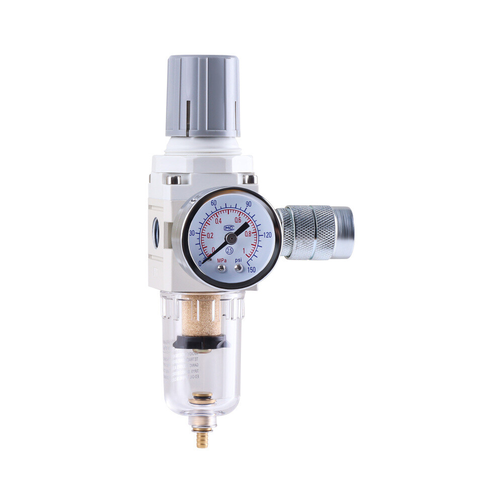 1/4" NPT Compressed Air Filter Regulator Combo Piggyback Semi auto Drain