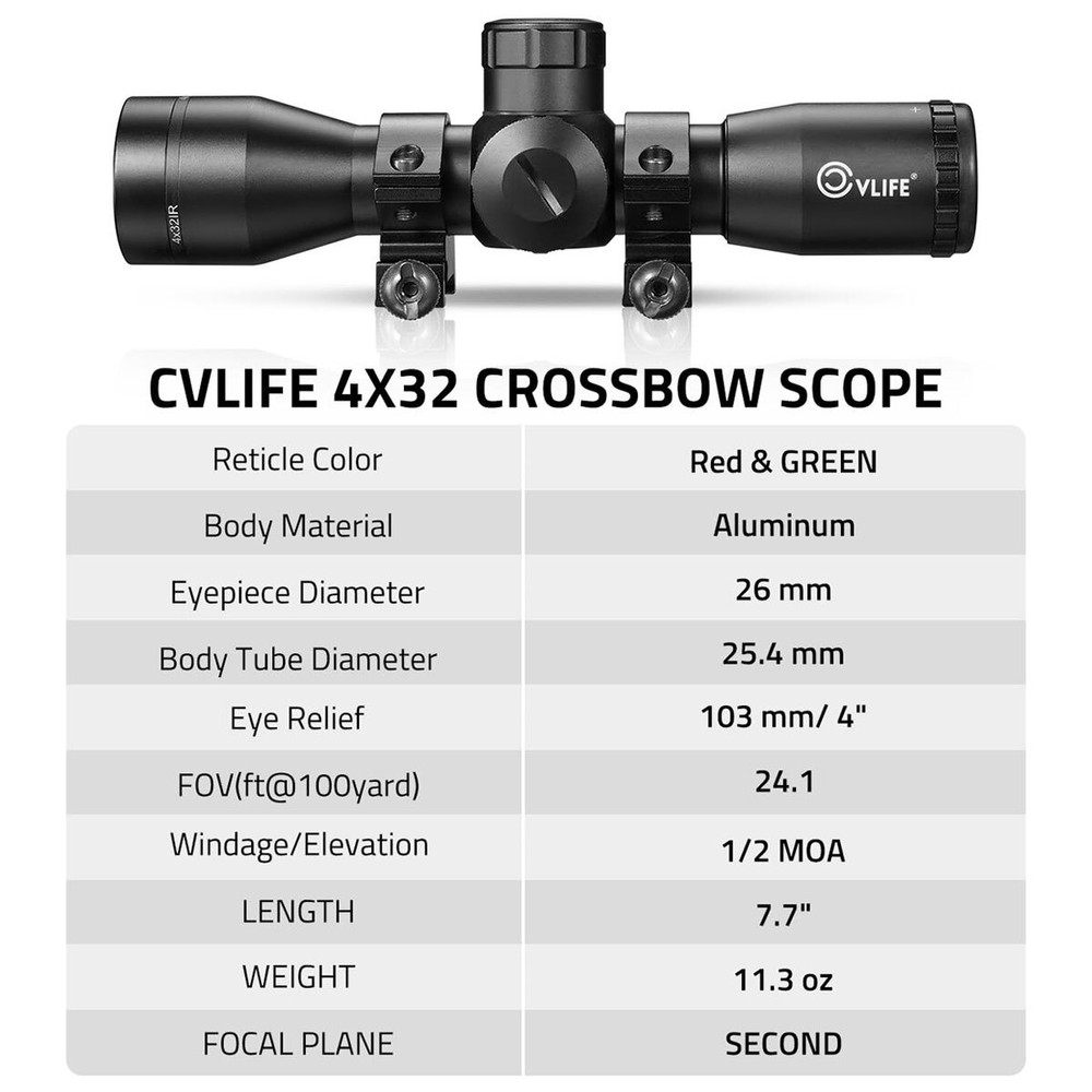 Archery 4X32 Compact Crossbow Scope Hunting Dual Illuminated Rangefinder Reticle