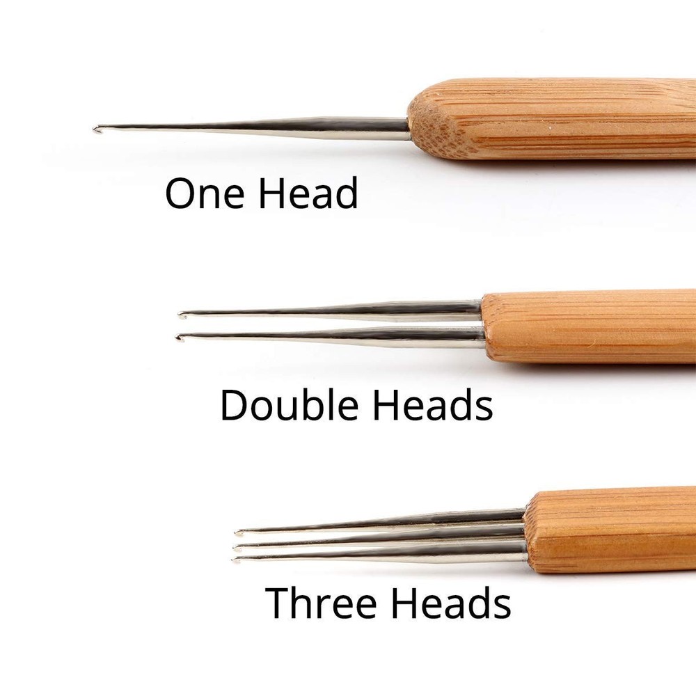 3 Pcs Bamboo Handle Dreadlock Hook Crochet Needle Tool Set Hair Braiding Tool