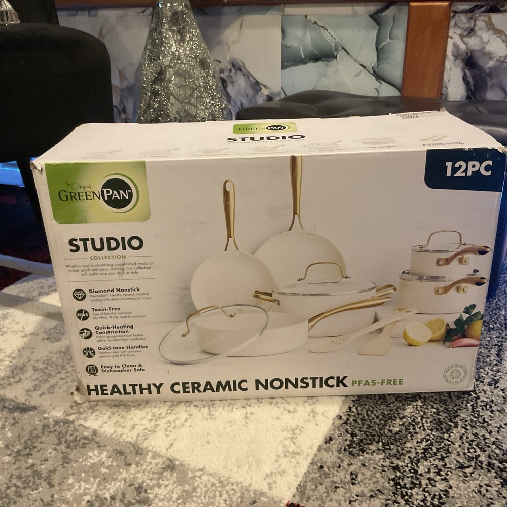 Studio 12-Piece Ceramic Nonstick Cookware Set in Linen