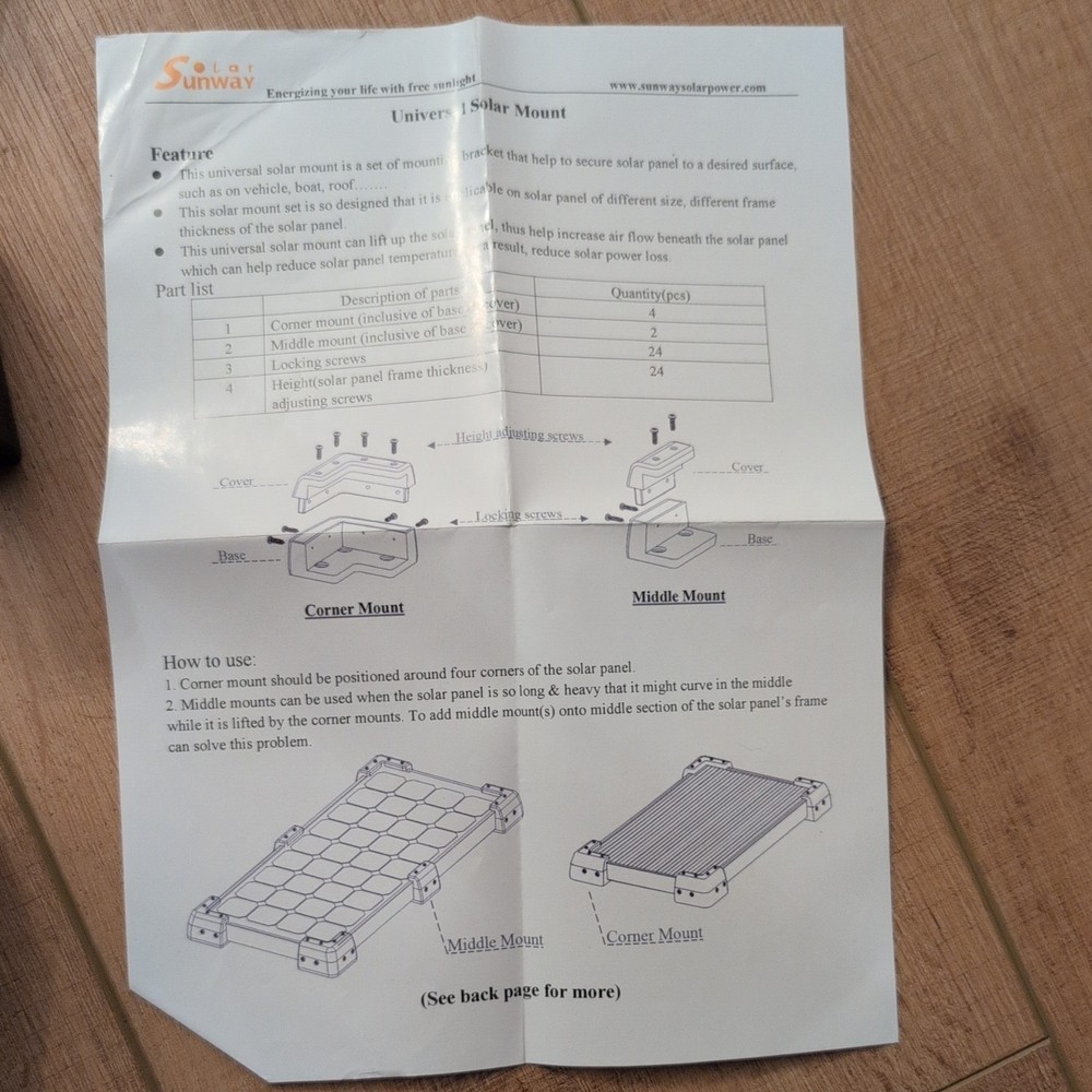 Sunway Solar Panel Mounting Brackets Corner Mount Kits for Framed Solar Panel...