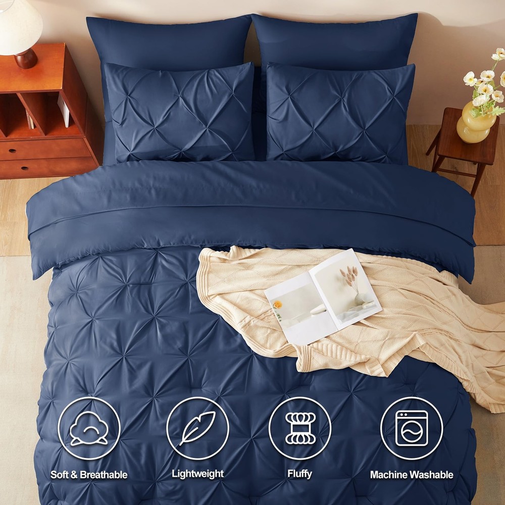 CozyLux Oversized Queen Comforter Sets Navy Blue, Queen, Blue