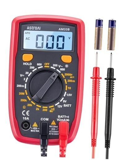 Digital Multimeter Tester 2000 Counts with DC AC Voltmeter and Ohm Volt Black