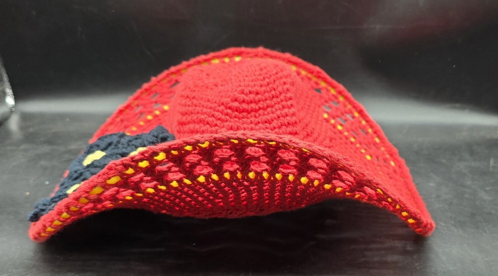 Handmade Crocheted Hat Red Black