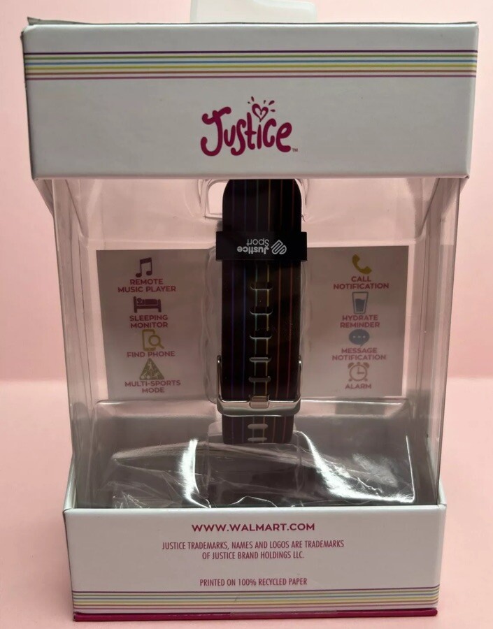 Justice Kids SmartWatch Rectangular Face W/black Rainbow Stripes