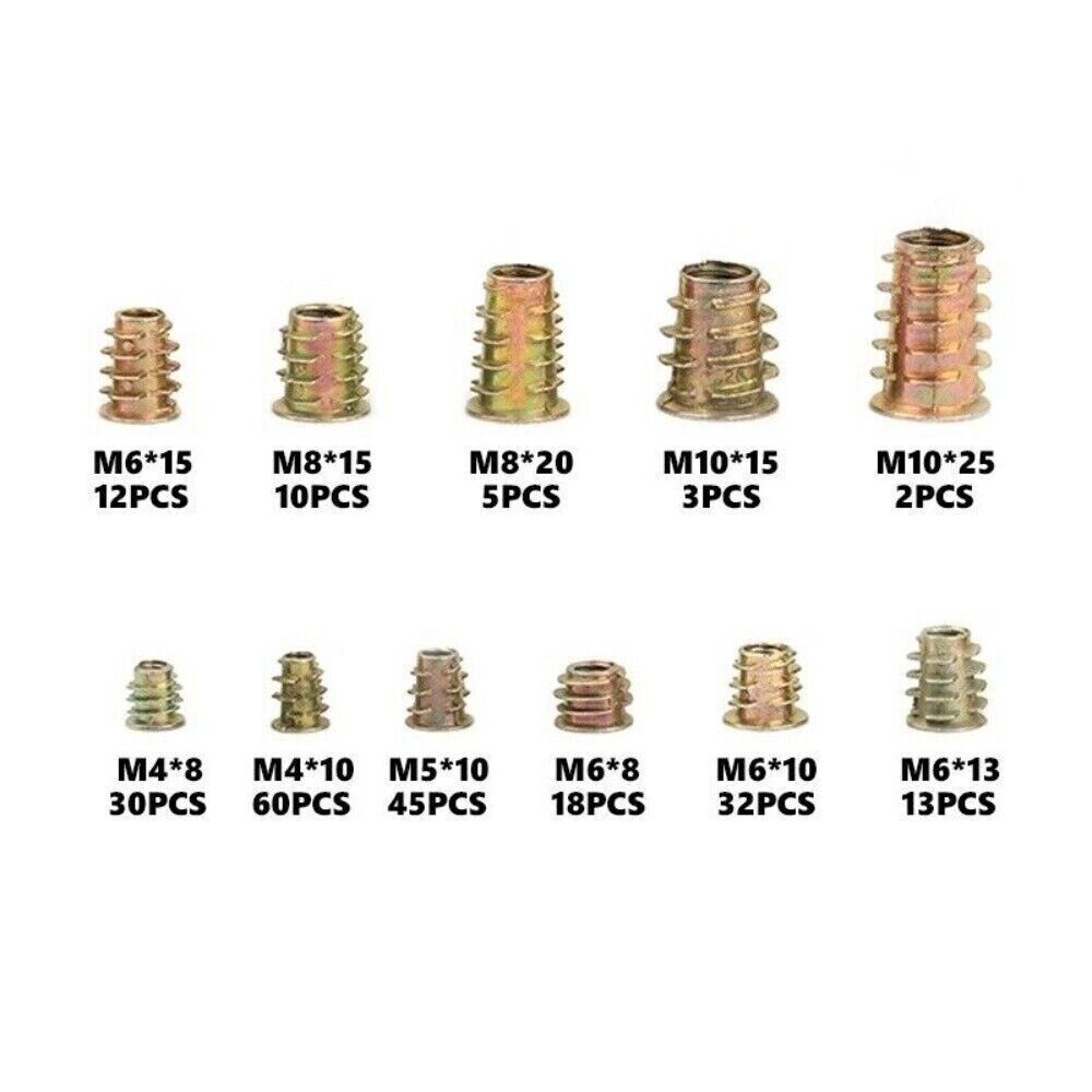 230Pcs THREADED HEX DRIVE INSERT FIXING WOOD SCREW INSERTS NUTS M4/M5/M6M8/M10