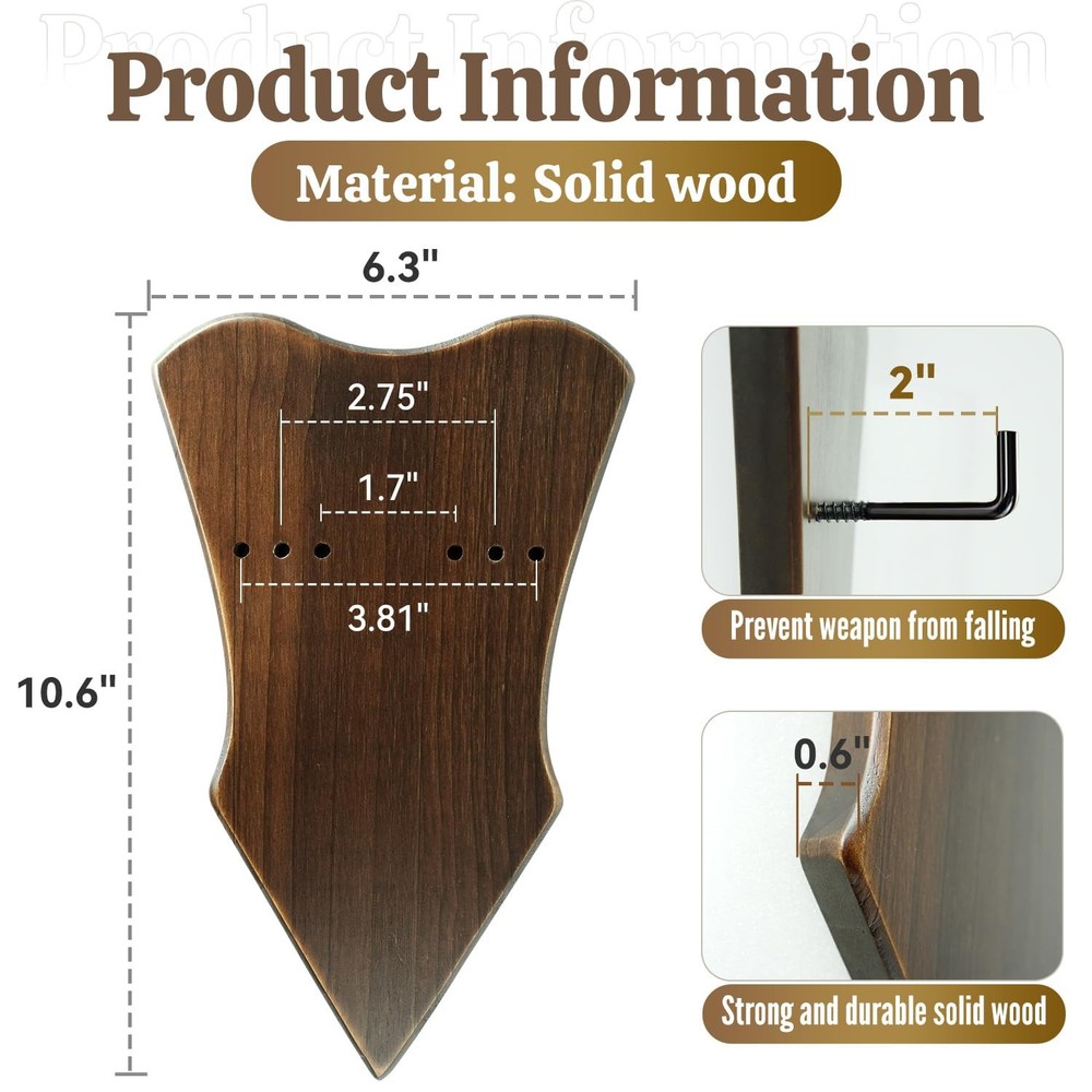 Sword Wall Mount Solid Wood Adjustable Plaque Vertical Display Hanger Rack Ho...