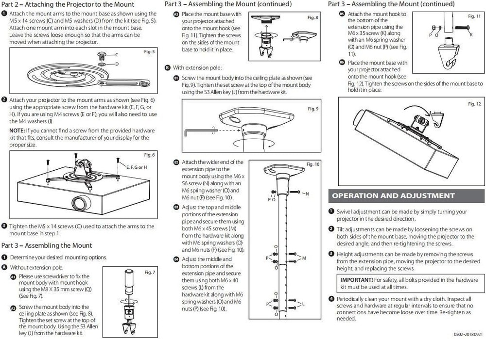 Full Motion Universal Ceiling Projector Mount Bracket with Adjustable Height ...