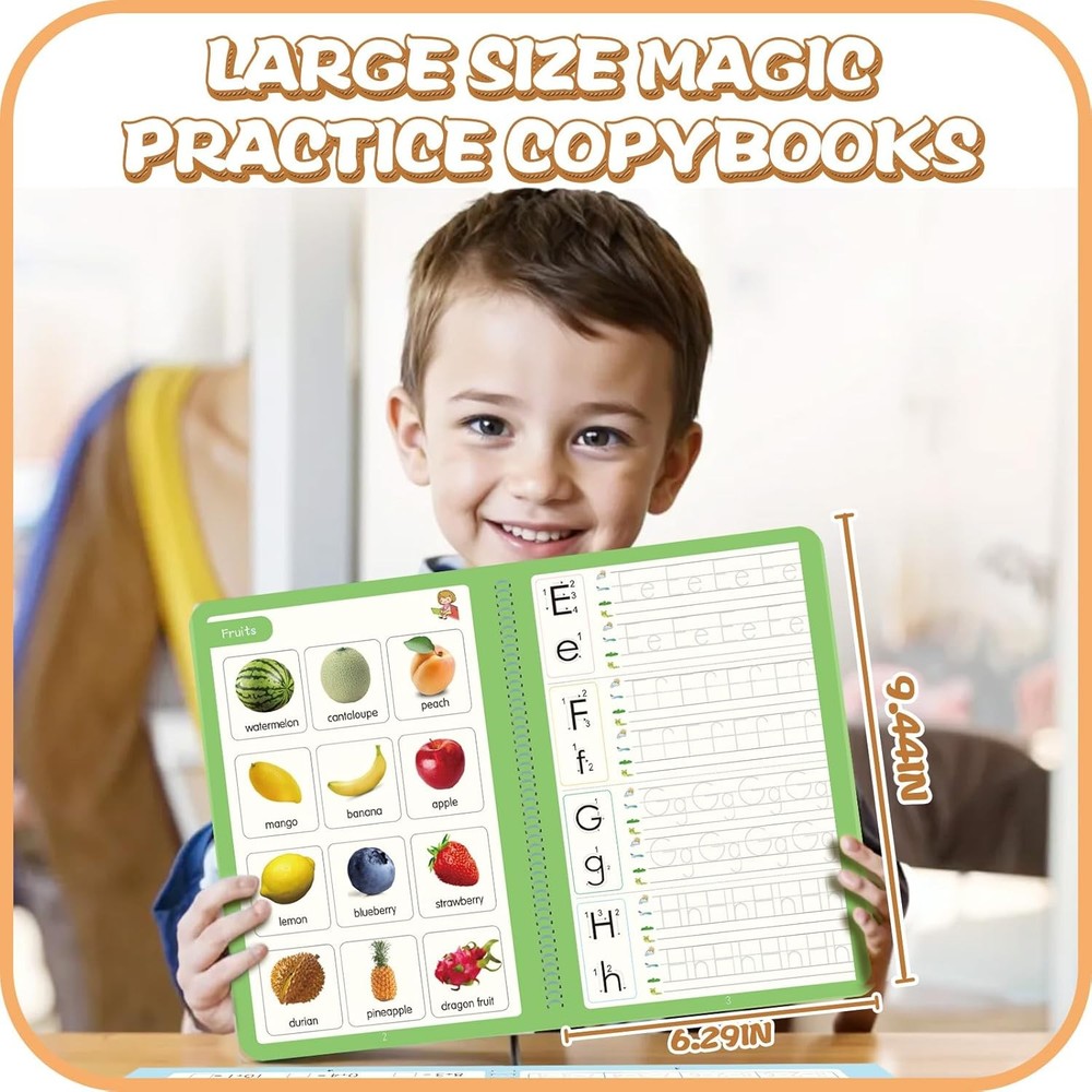 Magic Practice Copybook, Reusable Writing 9.44L x 6.29W, Multicolor