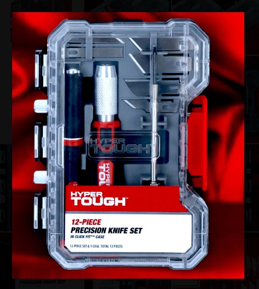 2 Sets: Hyper Tough 12pc Precision Knife Tool Set + Click Fit Storage Case NEW