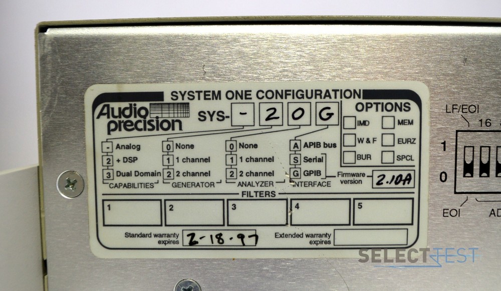AUDIO PRECISION SYS-20G SYSTEM ONE ANALOG AUDIO TESTER, 2-CHANNEL GENERATOR