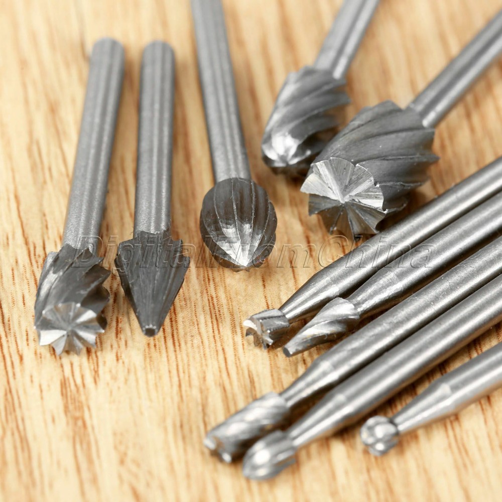 10Pc HSS Engraving Cutting Chamfering Grooving Polishing Routing Drill Bits File