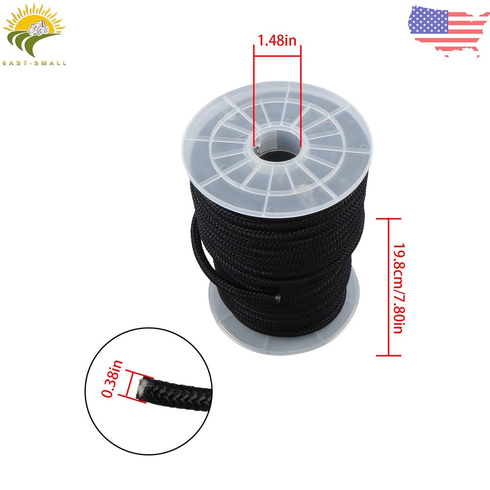 3/8" × 100' Black Nylon Rope Sturdy Spool Solid Braid Rope Abrasion Resistance