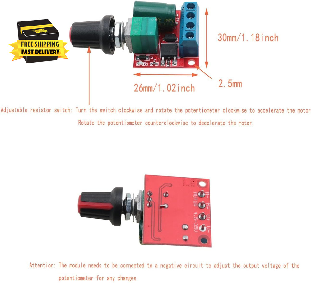 2PCS PWM DC Motor Speed Controller DC4.5V-35V Speed Adjustable Switch Module Spe