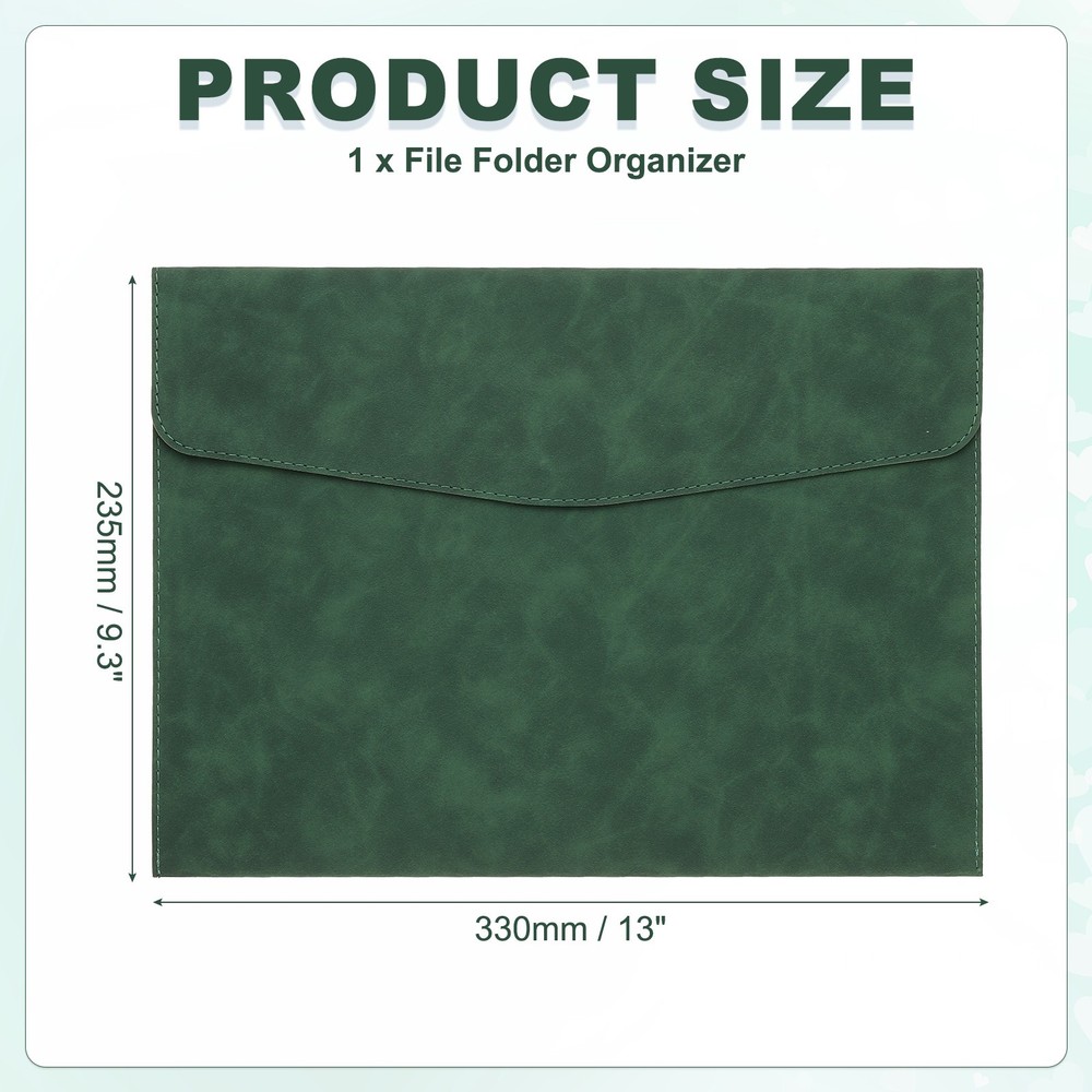 PU Leather A4 File Folder, Document Holder Filing Organizer, Green