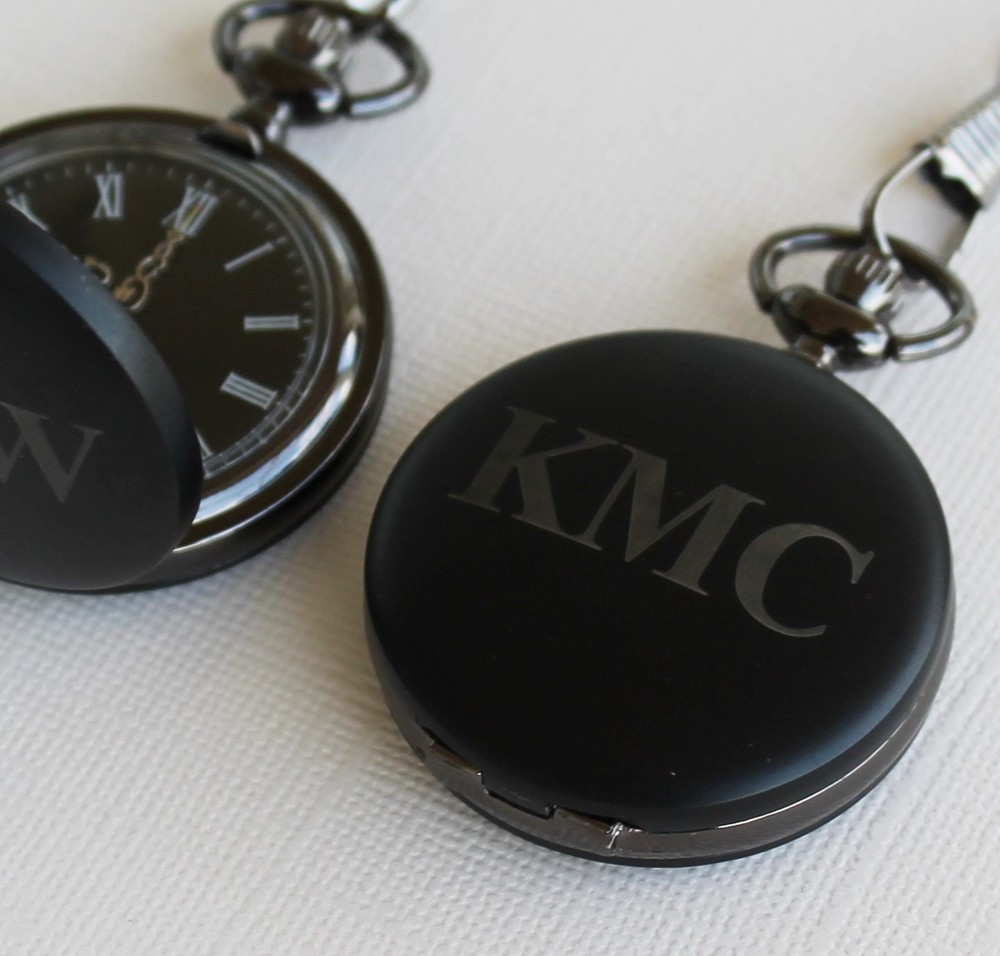 Personalized Black Matte Pocket Watch - Groomsmen Gift - Fathers Day Gift