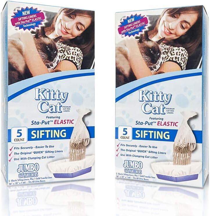 Kitty Cat Pan Disposable Elastic Sifting Liners- 5-Pack + 1 Solid Transfer-2Pack