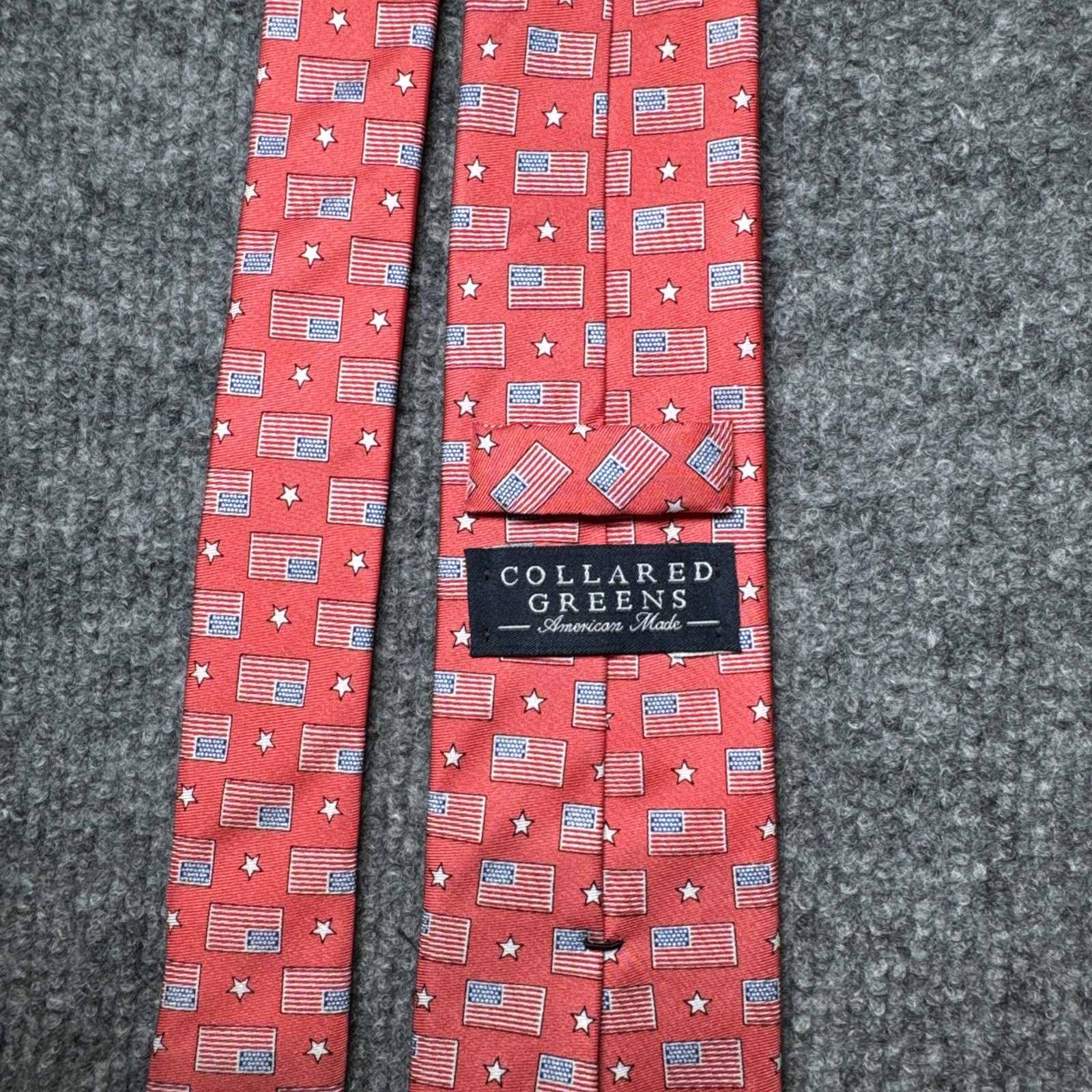 Collared Greens Youth Tie 100% Silk Red USA Flag All Over Print Hand Made in USA