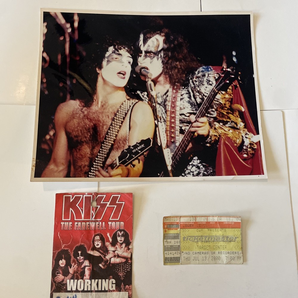 KISS Concert Memorabilia Lot Backstage Pass, Ticket Stub, Fan Photo 8x 10