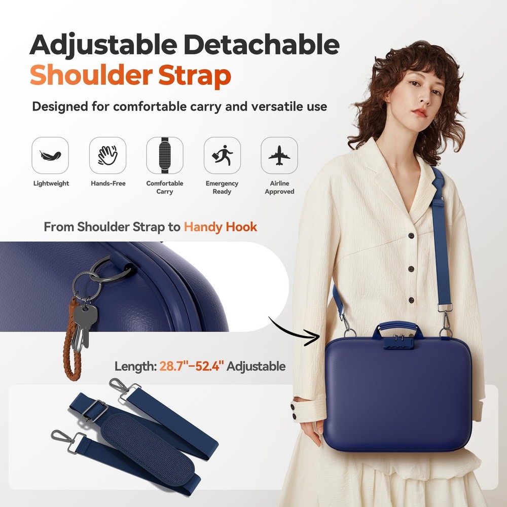 Nacial Fireproof Document Box Lock Shoulder Strap Hard-Shell Fireproof File Orga