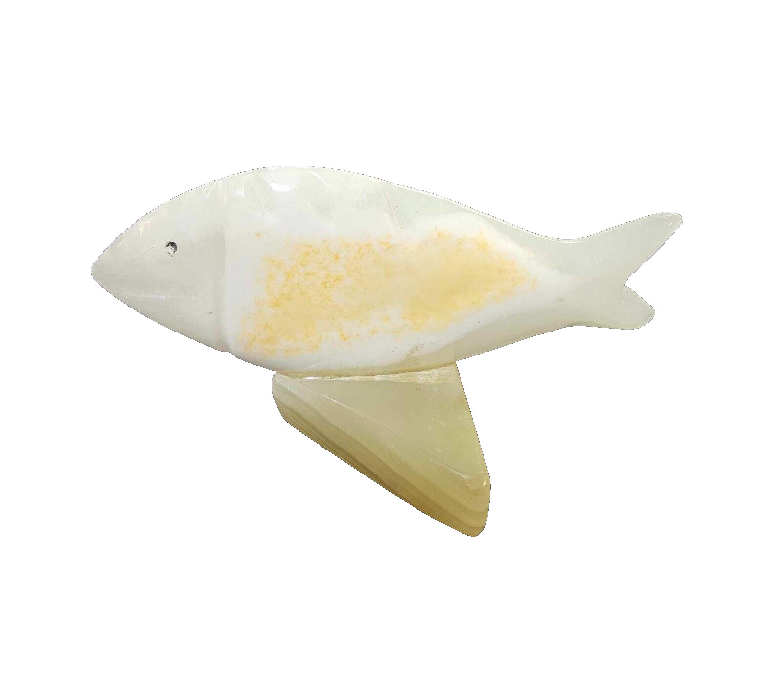 Vtg Carved stone alabaster marble fish w/ base statue figurine- L3