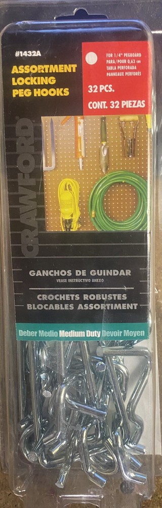 BRAND NEW !! Assortment Locking Peg Hooks 32 pc.