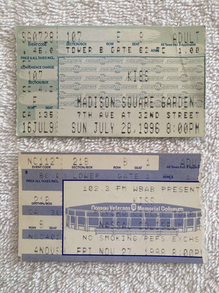 KISS - Lot Of 2 Original Vintage Concert Ticket Stubs - 1996 & 1998