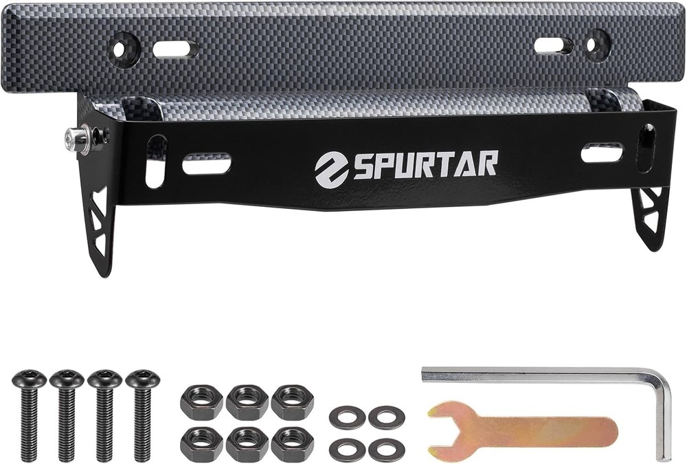 Spurtar License Plate Frames, Adjustable Front Car Holder Black