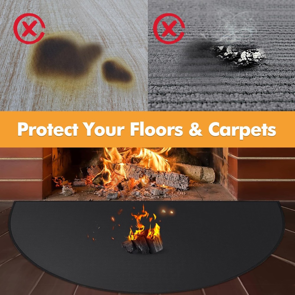 Fireproof Hearth Rug 48x28 Fireplace Mat Fire Resistant Floor Protector