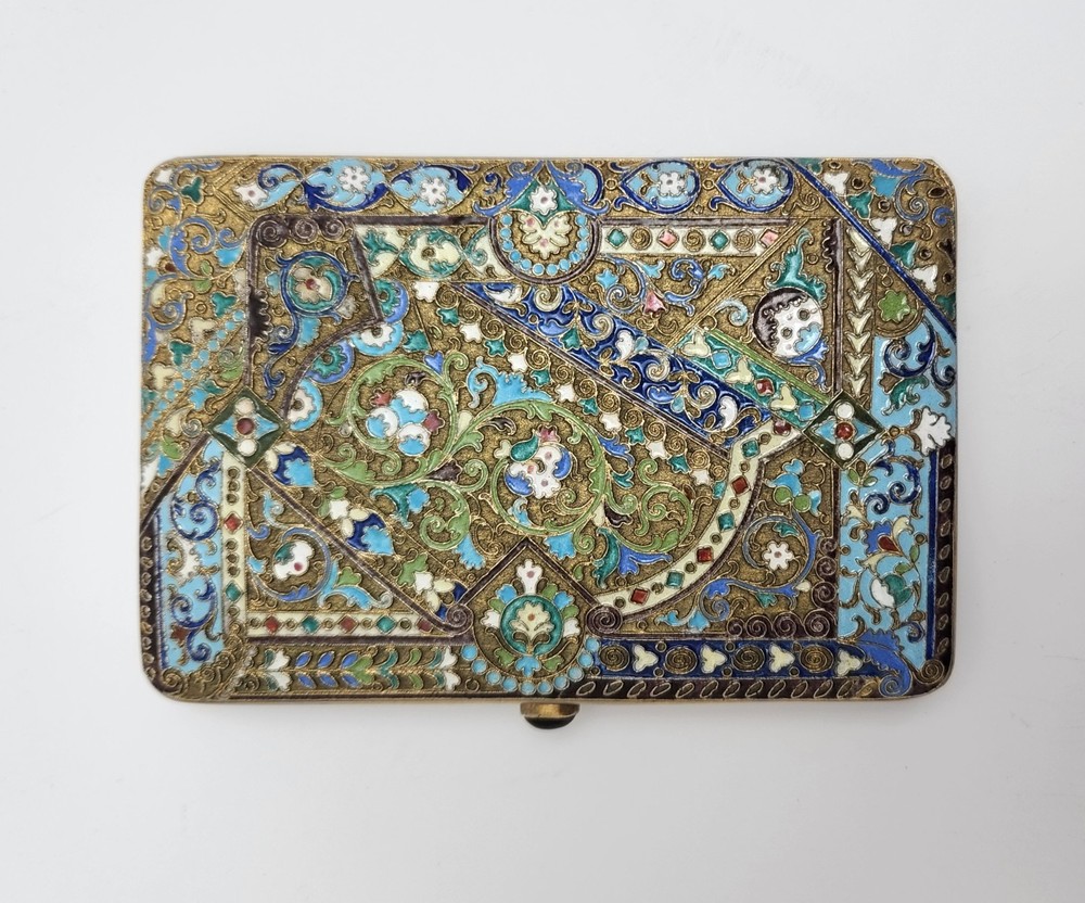 Antique Russian Enamel Imperial Guilded Silver Cigarette Case