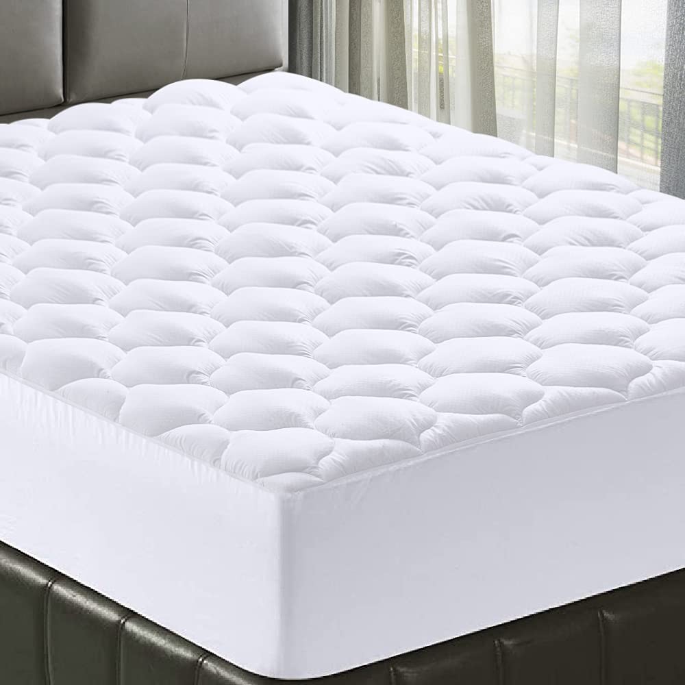 MATBEBY Queen Size Mattress Pad - Cooling Queen, White - Curvy Pattern