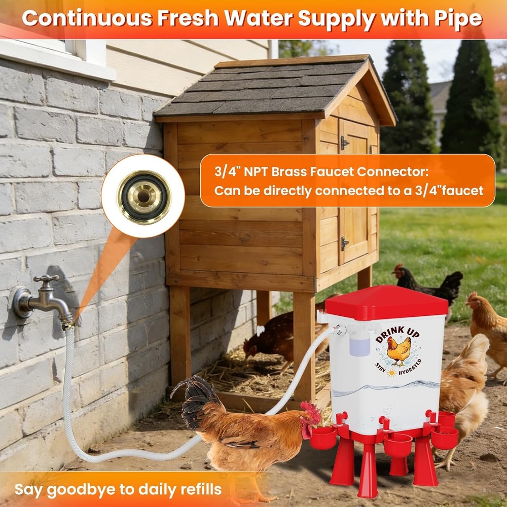 3 Gallon Chicken Feeder & Waterer Set Large Chick Water W/ Automatic Float Valve