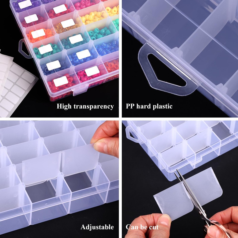 OUTUXED 8 Pack 36 Grids Clear Plastic Storage Boxes with Adjustable Dividers,...