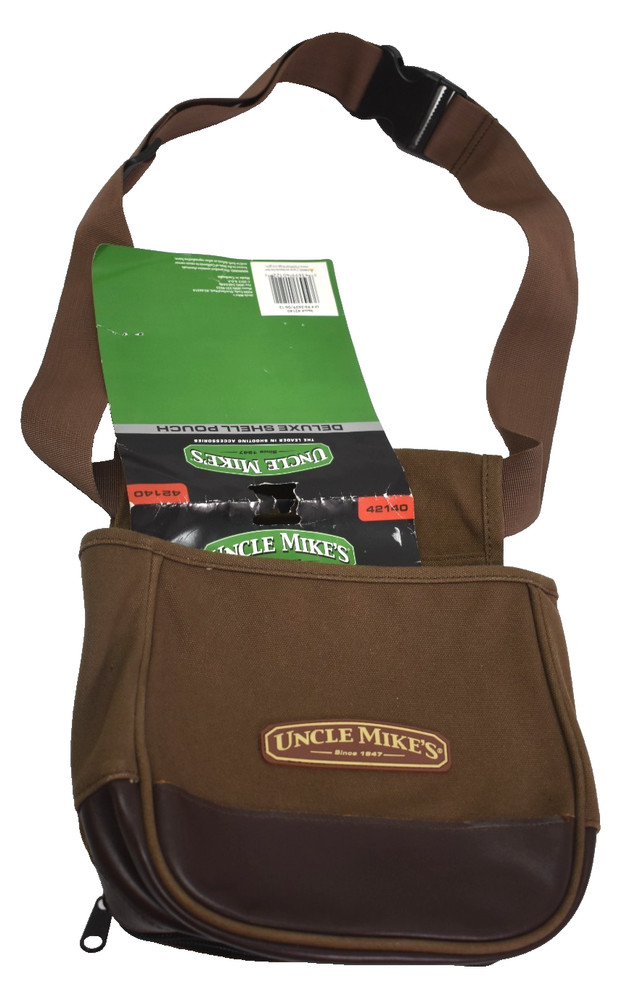 Uncle Mike's Deluxe Shell Pouch Brown Canvas Leather Bottom 42140 Hunting