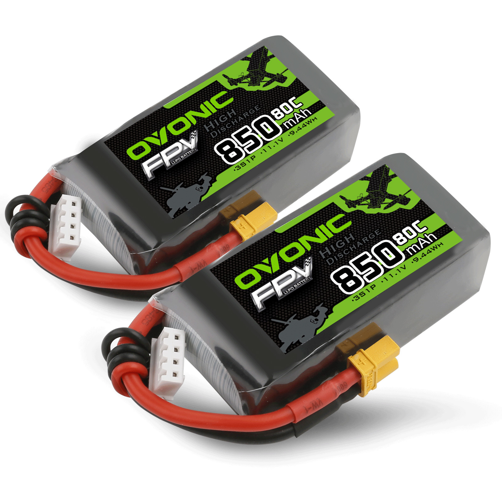 2x Ovonic 11.1V 80C 3S 850mAh Lipo Battery XT30 For 2-4'' FPV Drone Airplane