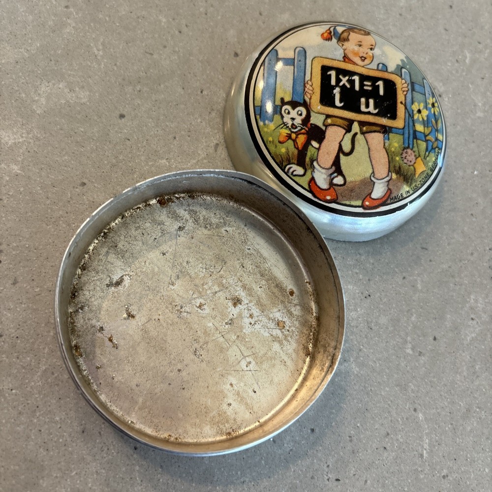 German US Zone Boy Doing Math Cat School Slate Tin