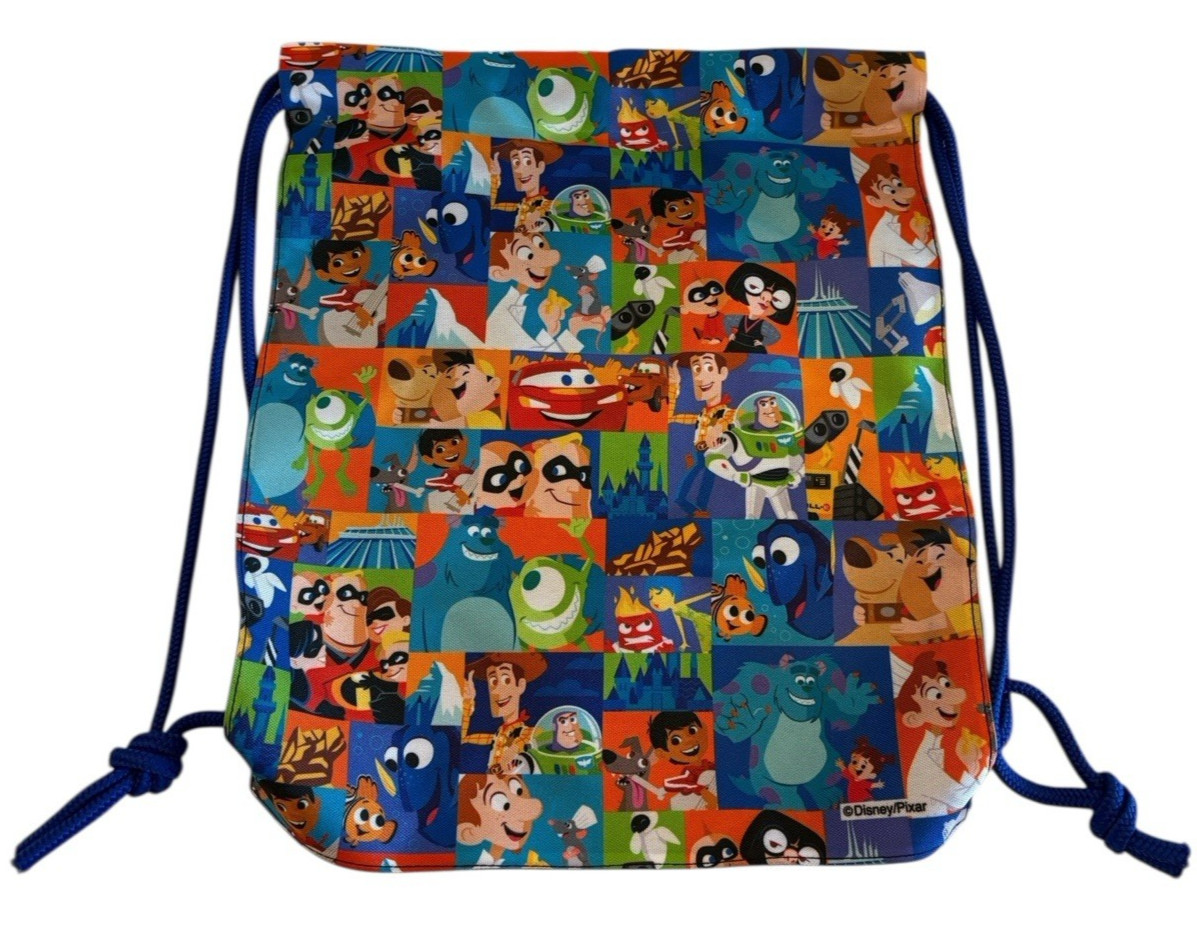 New Disney Pixar Characters Drawstring Cinch Backpack Tote Bag