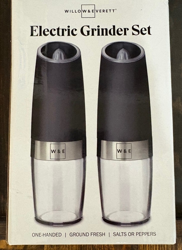 NEW Willow Everett Salt Pepper Grinder Set Stainless Steel Gravity-activated