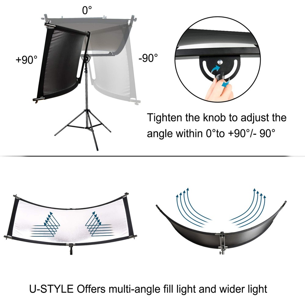 Clamshell Light Reflector/Diffuser,67"x24" Curved Photography Lighting Reflec...