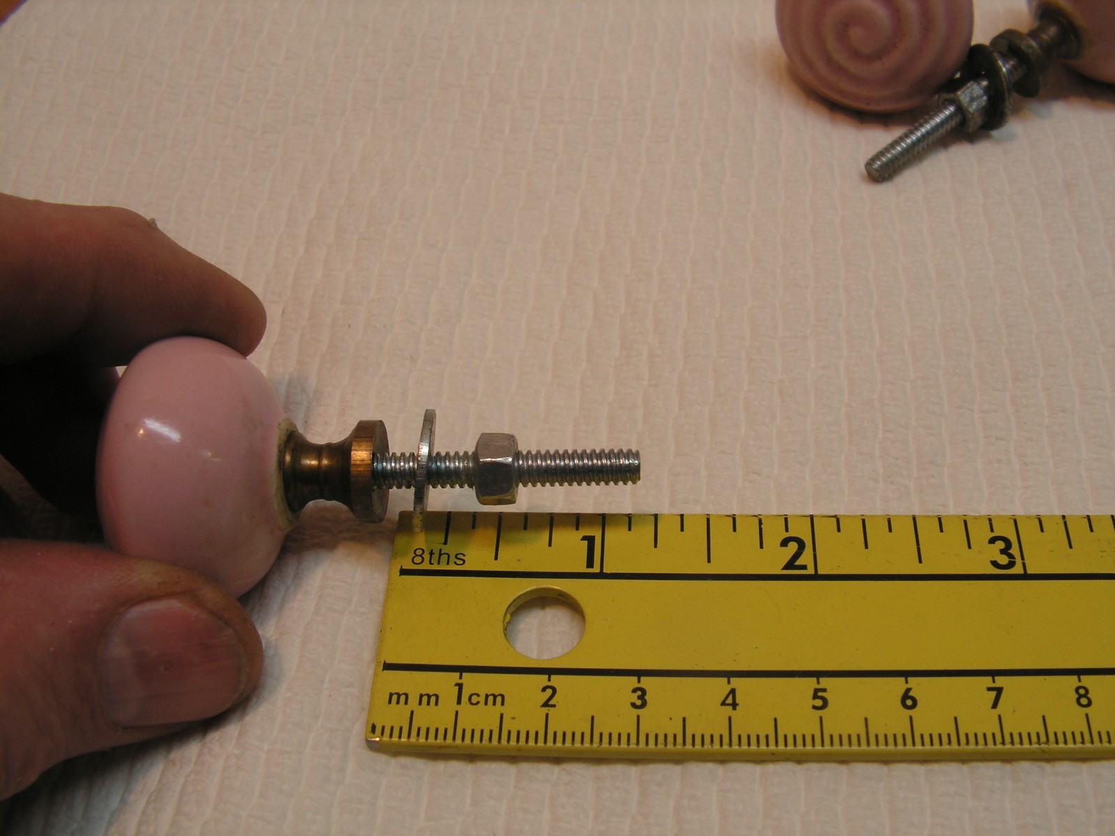 4 Vintage Porcelain Drawer Pull Handle PINK SPIRAL Cabinet Knobs NICE!