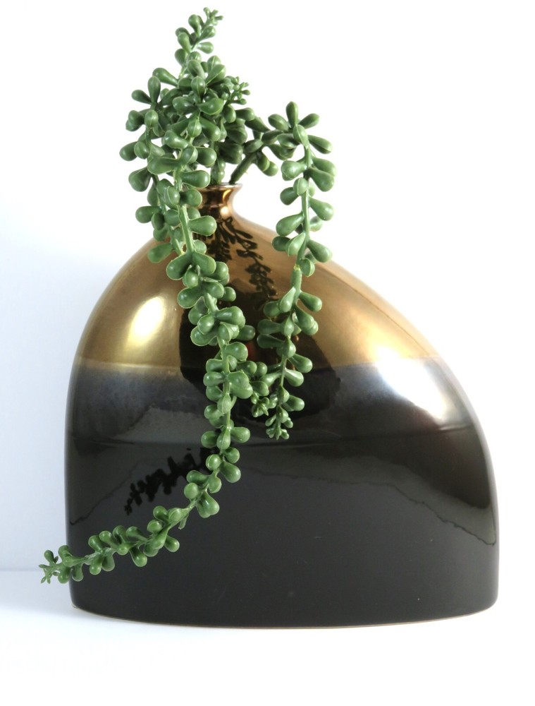Unique Bud Vase Offset Ceramic Modern Shiny Copper To Brown Gradient Glazed 8 In