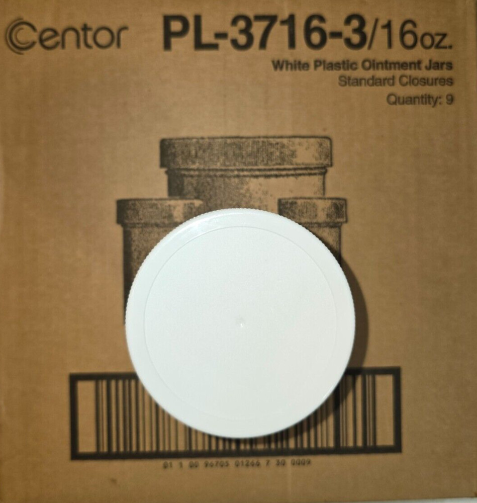 White Plastic Ointment Jars 16oz x 9 per case Standard Closure