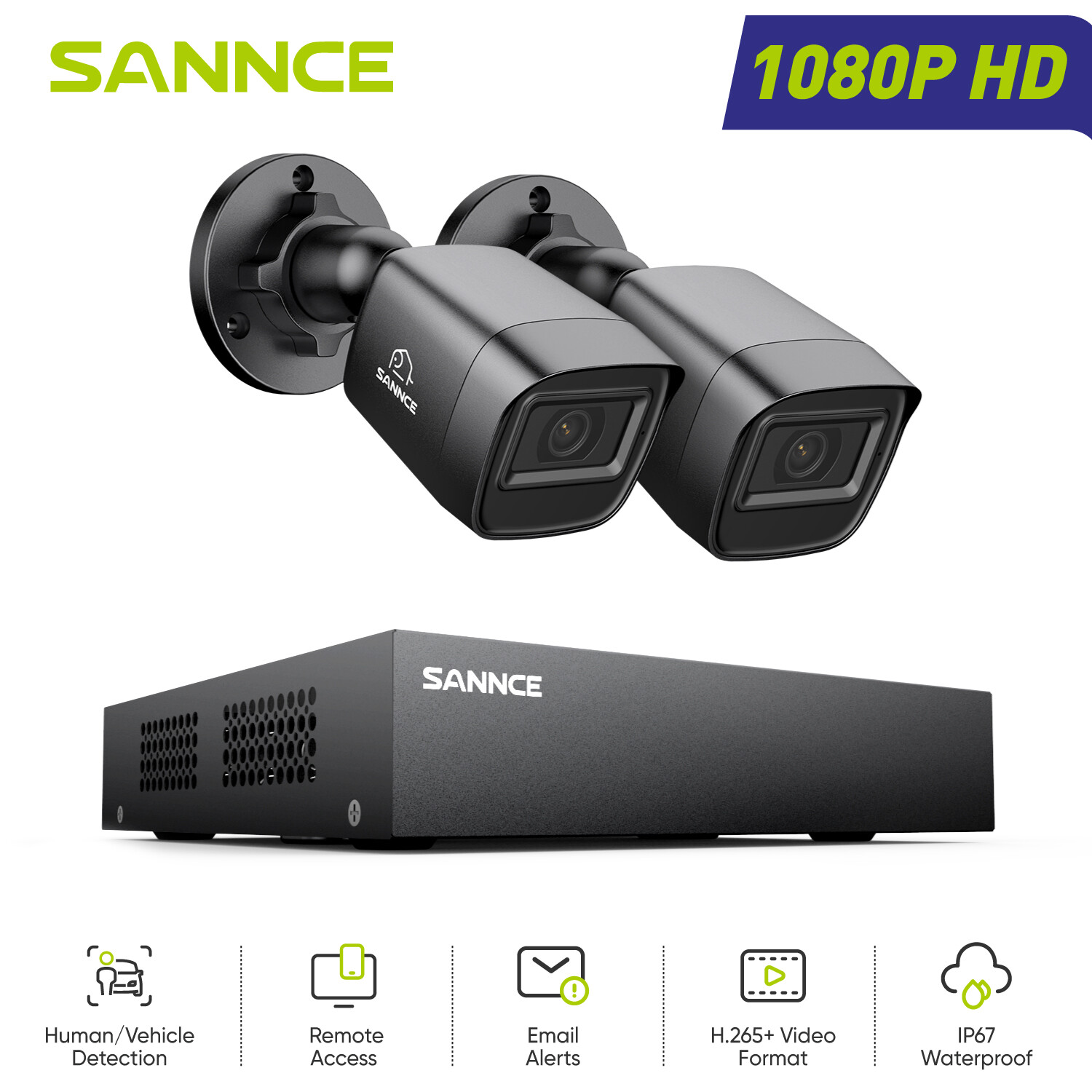 SANNCE 8CH 1080P Lite DVR 1080P CCTV Home Security Camera System Night Vision AI