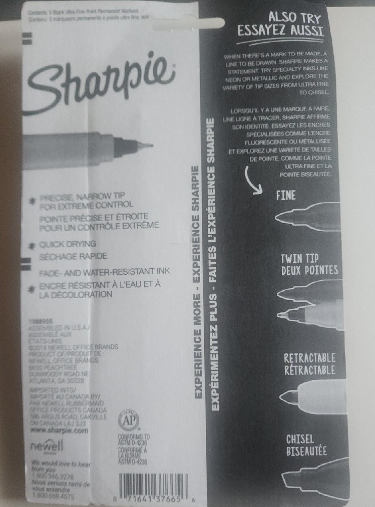 Sharpie Permanent Markers, Ultra Fine Point, Black 5/Pack